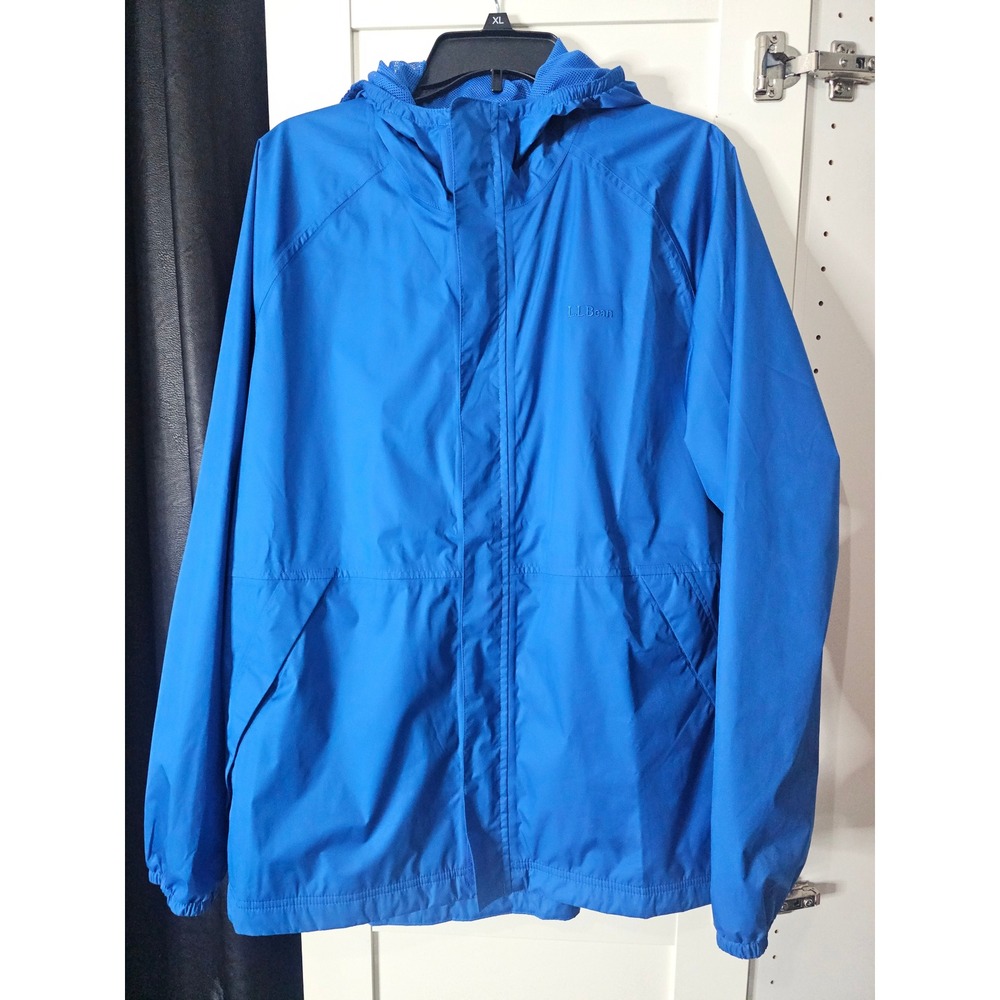 LL Bean Men's Lightweight Hooded Jacket Blue Recycled Polyester Sz Large Regular